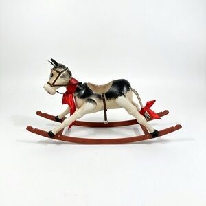Vintage Wooden Rocking Cow Planter Toy